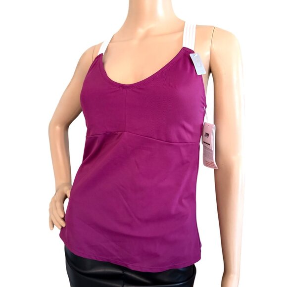 Marika Swim Tank Top With Strappy Back UPF 50+ Size Medium Purple White DryWik - Picture 6 of 6